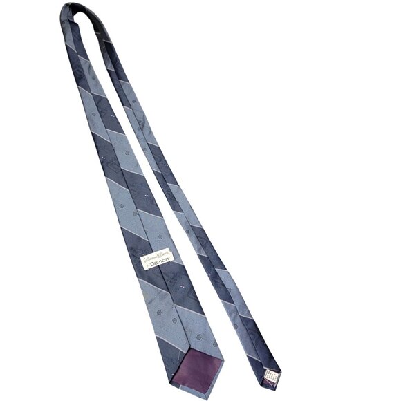 Vintage 70s Blue Silk Neck Tie Men Accessories Geometric Embroidered Formal Work - Picture 7 of 16